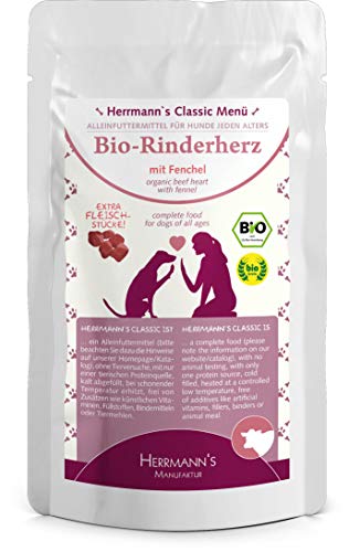 24 x 130 g | Herrmanns | Bio-Rinderherz mit Fenchel Classic | Nassfutter | Hund