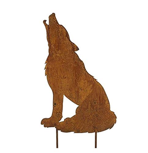 Rostalgie Edelrost Wolf heulend auf Stab Gartenstecker Dekoration Tierfigur
