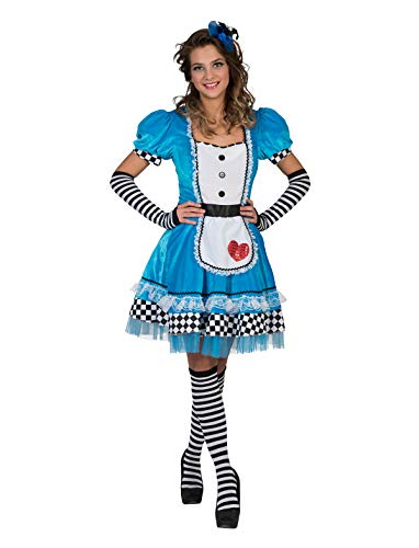 Kostüm Kleid Alisha Größe 40/42 Damen Märchen Abenteuer Kleid Blau Weiß Kariert Karneval Fasching Pierros