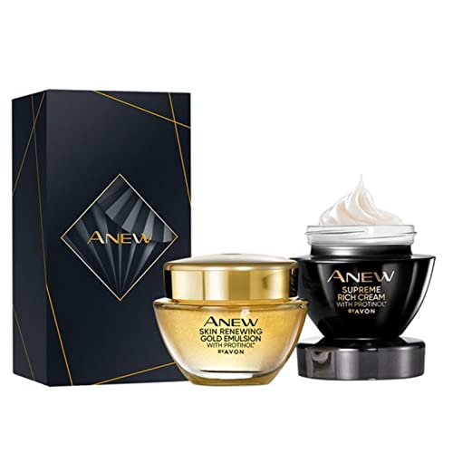 Avon Set Gesichtspflege für die Nacht 1x Anew Gold Emulsion 50ml + 1x Anew Supreme reichhaltige Creme 50ml alles Protinol + Geschenkbox