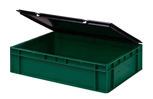 Stabile Profi Aufbewahrungsbox Stapelbox Eurobox Stapelkiste mit Deckel, Kunststoffkiste lieferbar in 5 Farben und 21 Größen für Industrie, Gewerbe, Haushalt (grün, 60x40x13 cm)