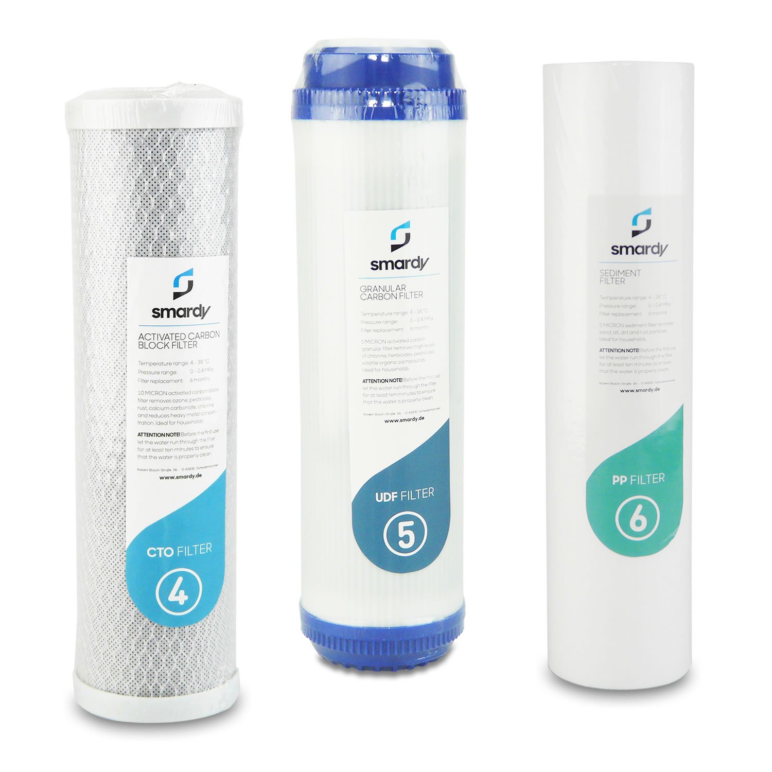 smardy 3x Wasserfilter Ersatzfilterset Nr. 4 | 5 | 6 für Wasserfilteranlage smardy PRO 203