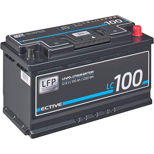 ECTIVE LC100 12V 100Ah 1280 Wh LiFePo4 Lithium-Eisenphosphat Versorgungs-Batterie in DIN-Größe mit BMS