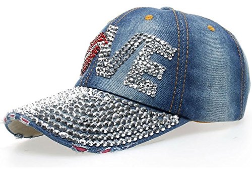 Jeans Basecap Love mit Glitzer-Nieten Baseball Cap Mütze Kappe Hip Hop Snapback Hut