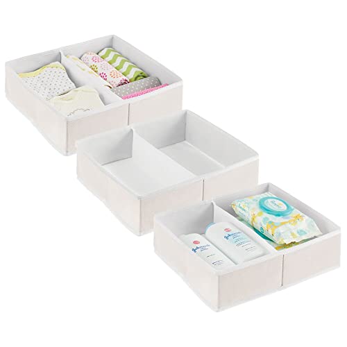 mDesign 3er-Set Aufbewahrungsboxen für Kleidung, Babysachen usw. – Kinderzimmer Aufbewahrungsbox aus Stoff – Kinderschrank Organizer mit je 2 Fächern – cremefarben/weiß