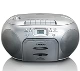 Lenco SCD-420 Silver Tragbares UKW-Radio mit Toplader CD-Spieler und Kassettendeck, LCD Display, Wiederholungsfunktion, Auto-Stopp, Kopfhöreranschluss, Default