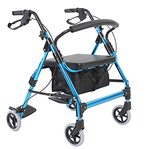 Faltbarer Rollator mit Sitz und 6-Zoll-Rädern, Fußstütze und Rückenlehne, höhenverstellbare Rollatoren aus Aluminium für ältere Menschen/Behinderte