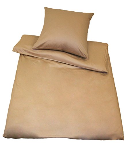 Kinzler B-10000/02 hochwertige Baumwoll-Satin Bettwäsche Uni, modern, 80x80 + 135x200 cm, beige