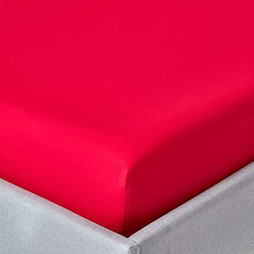 HOMESCAPES Spannbettlaken rot Spannbetttuch für Matratzengröße 100 x 200 cm, 100% ägyptische Baumwolle Fadendichte 200 Perkal-Bettlaken