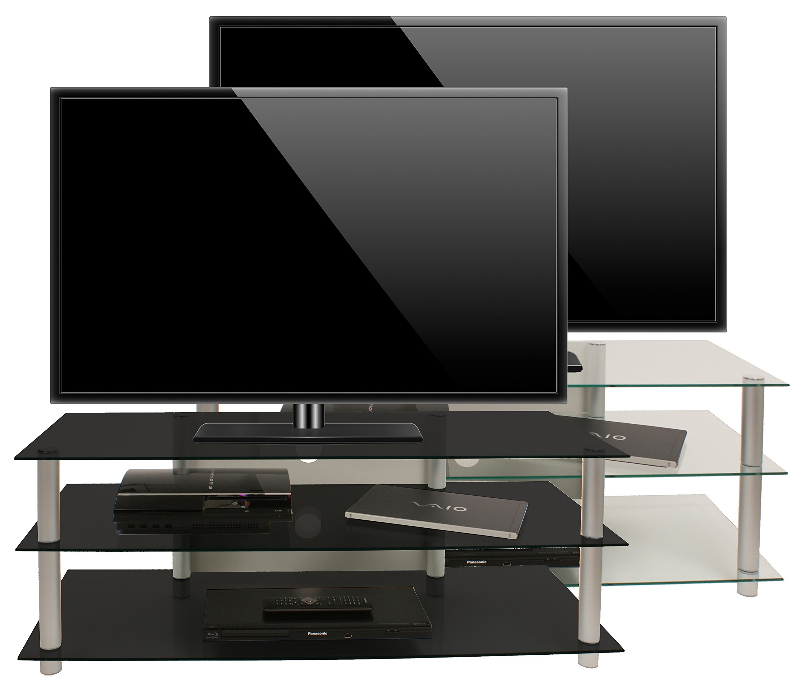 VCM TV Rack Lowboard Konsole LCD LED Fernsehtisch Möbel Bank Glastisch Tisch Schrank Aluminium Klarglas Zumbo