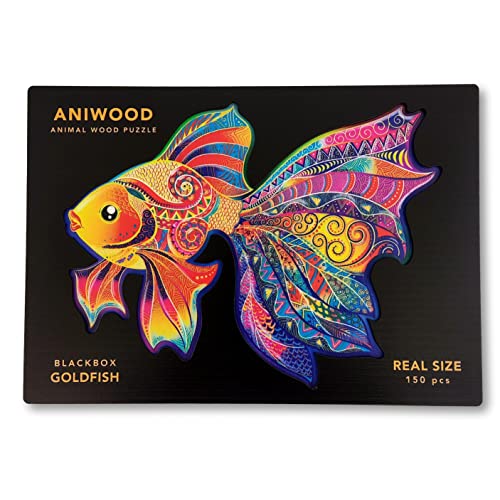 Aniwood Holzpuzzle in Tierform, gestanzter Deckel, Enthält einzigartige Teile von Tieren (Medium, Goldfisch)