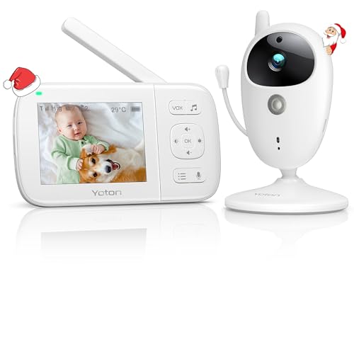 YOTON Video-Babyphone mit Kamera und Nachtsicht, 3,5-Zoll-LCD-Bildschirm und 1200-mAh-Akku, VOX-Modus, Temperaturüberwachung, Fütterungserinnerung, 8 Schlaflieder
