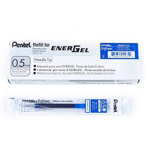 Pentel Energel Pure LRN5TL-CX Nachfüllmine, durchgefärbtes Gehäuse, blau, 0, 25 mm Strichstärke, Nadelspitze, 1 VE = 12 Stück