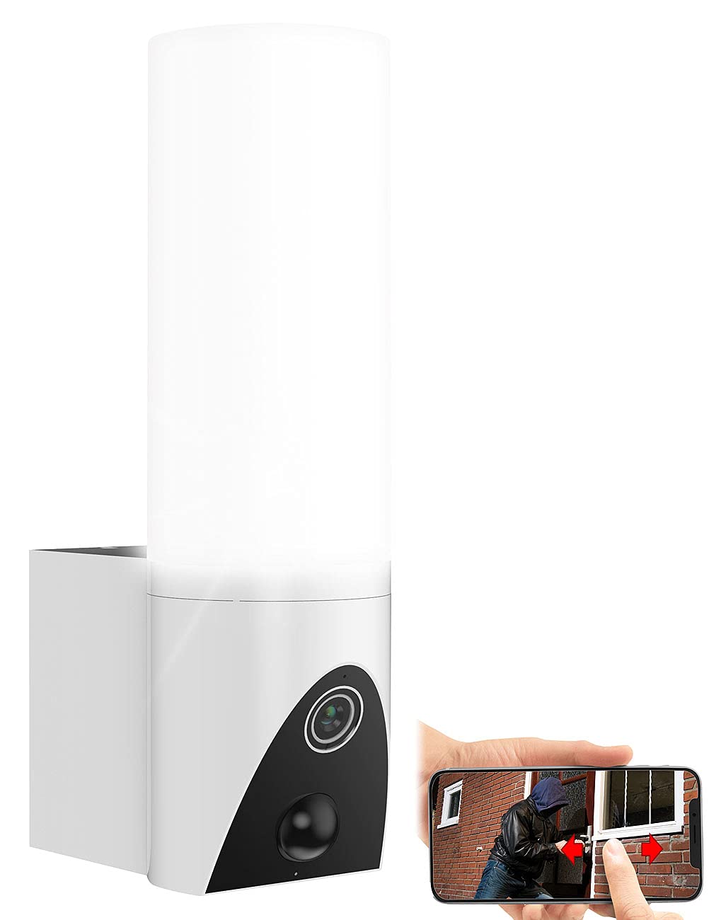 VisorTech Außenleuchte Kamera: LED-Außenwandleuchte & WLAN-2K-Kamera, PIR, Nachtsicht, App, weiß (Außenlampe mit versteckter Kamera, Außenlampe mit Kamera WLAN, Bewegungsmelder)