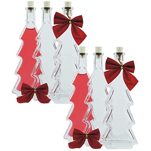Viva-Haushaltswaren - 6 Tannenbaumflaschen / Weihnachtsflaschen 100ml inkl. Schleifen und Trichter