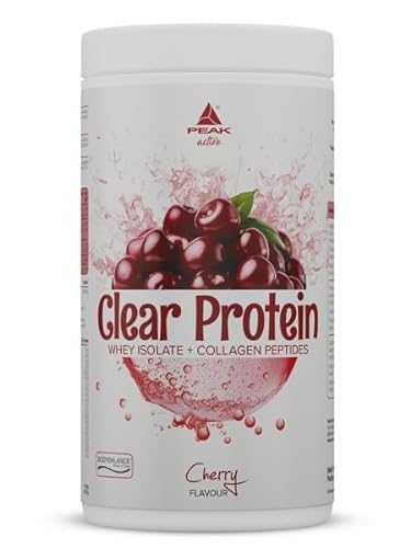 PEAK Clear Protein - 450g Geschmack Cherry I 15 Portionen I klares Whey Protein Isolat + bioaktive Kollagenpeptide I BODYBALANCE I fruchtiger, erfrischender Geschmack I zuckerfrei