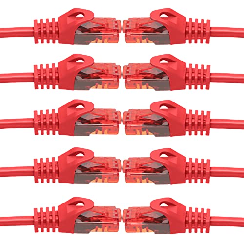 BIGtec - 10 Stück - 10m Gigabit Netzwerkkabel Patchkabel Ethernet LAN DSL Patch Kabel rot (2X RJ-45 Anschluß, CAT.5e, kompatibel zu CAT.6 CAT.6a CAT.7) 10 Meter