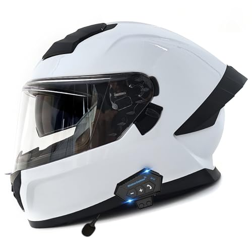 Modularer Bluetooth Helm Motorrad-Helm, Motorrad Klapphelm mit Bluetooth Intercom Unterstützung für 2 Fahrer, Integralhelm mit Doppelvisier, Geräuschunterdrückung ECE Geprüft