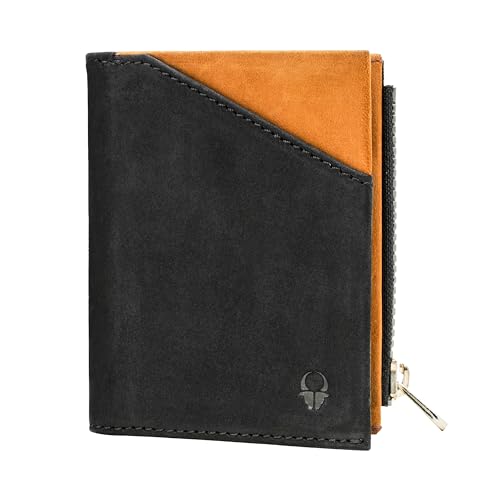 DONBOLSO Männer Zip Brieftasche - Ultra Thin Brieftaschen für Männer mit Münzfach - Slim Zippered Brieftaschen für Männer - RFID Bifold Wallet - Moderne Leder Bifold Wallet mit Reißverschluss