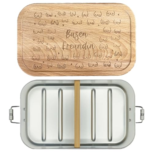 Thiger Brotdose mit Fächern - Brüste Gravur - Hochwertige Lunchbox - nachhaltige Materialien - Brotdose Frau (700 ml. + 1 Trennwand, Busenfreundin)