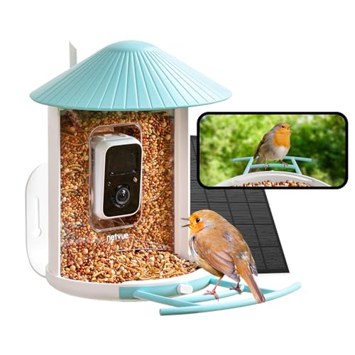 NETVUE Vogelfutterspender, Vogelhäuschen mit Kamera, Intelligentes Futterstationen für Vögel, Vögelskamera Video Automatisch Aufnehmen, Vogelfütterer mit Kamera (Nur Birdfy+Solar)