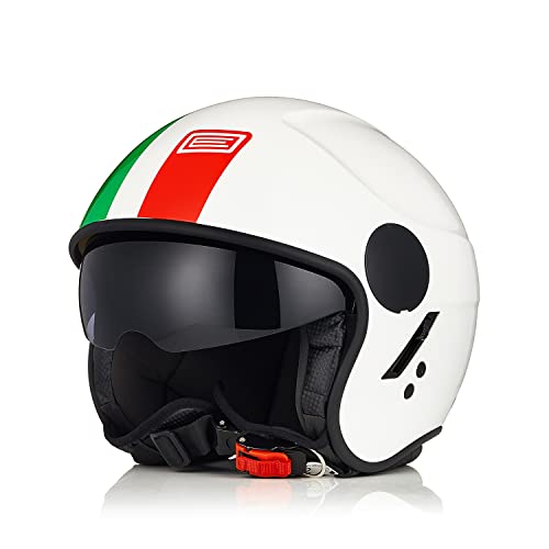 ORIGINE Motorradhelm Jethelm Rollerhelm mit Visier ECE Zertifizierung (Basic Italy White,XL)