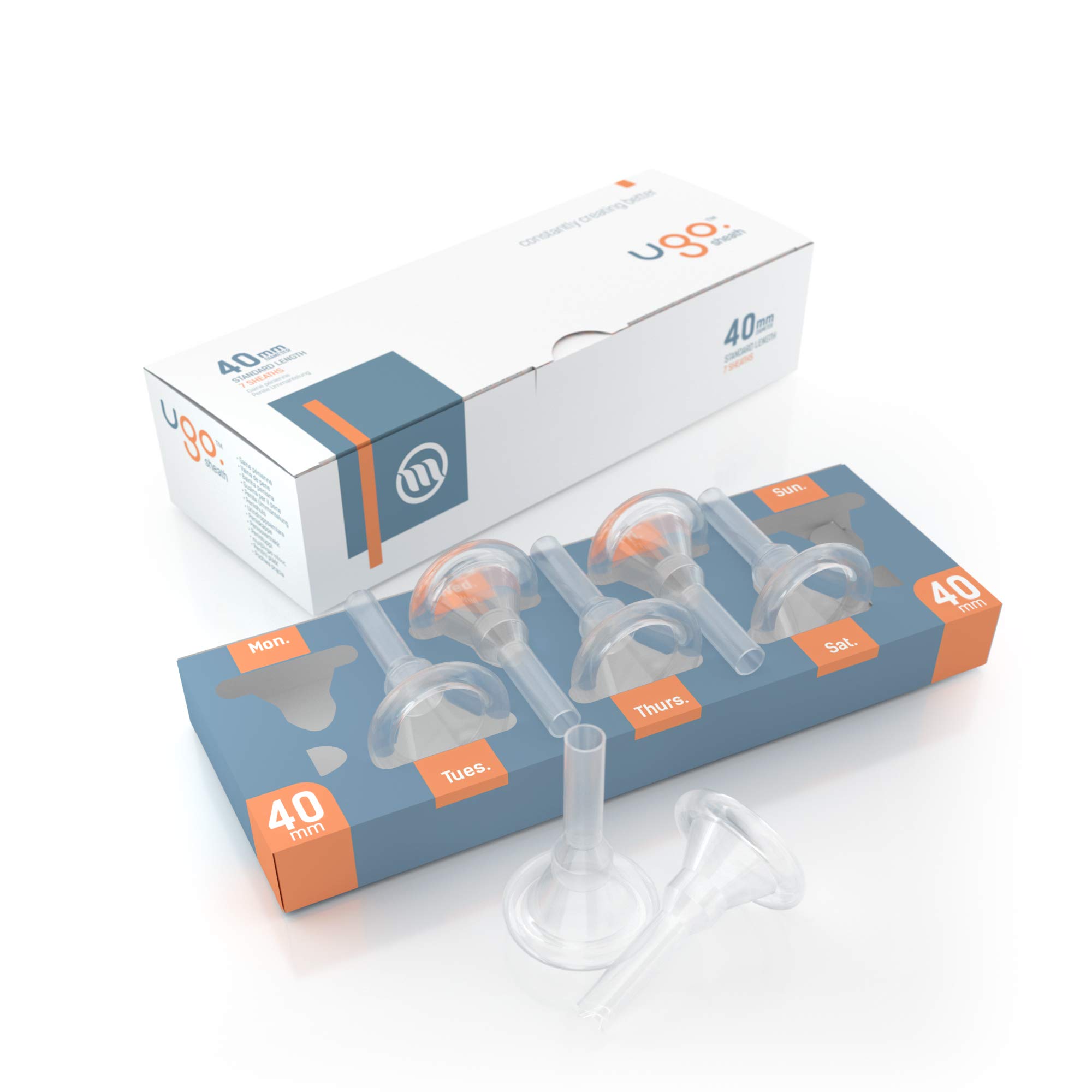 Ugo-Scheide (x28) - 1-Monats-Versorgung mit Kondomen für externe Urin-Katheter - selbstklebend und latexfrei (Länge - Standard, Durchmesser - 40mm)