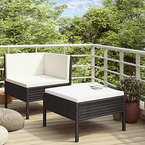 ZQQLVOO Gartenlounge Balkonmöbel Kleiner Balkon Gartensofa 2-TLG. Garten-Lounge-Set mit Auflagen Poly Rattan Schwarz