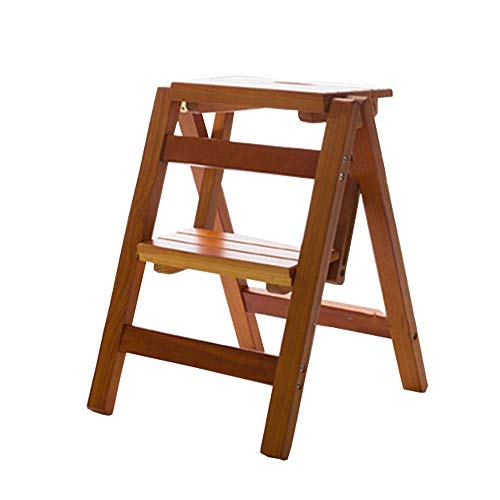 LXDZXY Leitern, Holzleiter 2 Stufen Multi-Function Folding Stufenleiter - Regalleiter Familie Küche Bibliothek, 150 Kg Tragkraft/Walnut Colour