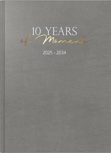 rido/idé 10-Jahres-Kalender (2025-2034) „10 Years of Moments“, 1 Seite = 1 Tag, A4, 416 Seiten, Kunstleder, grau
