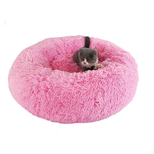Maran Selbstwarm Hundekörbchen rutschfest Hundematte mit weichem Kissen Abnehmbar Waschbar Betten Plüsch Runde Hundebett für mittelgroße/Großer Hund-Pink-90 * 90cm