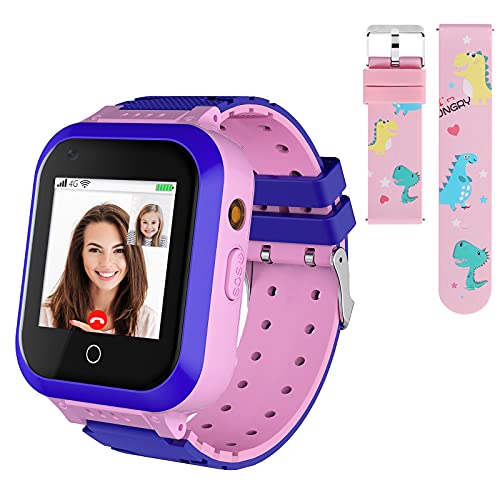 4G Smartwatch für Kinder, Wasserdicht Kinder Smartwatch mit GPS-Tracker, Anruf, Alarm, Schrittzähler, Kamera, SOS, Touchscreen WLAN Bluetooth Armbanduhr Jungen Mädchen (Pink-T3)