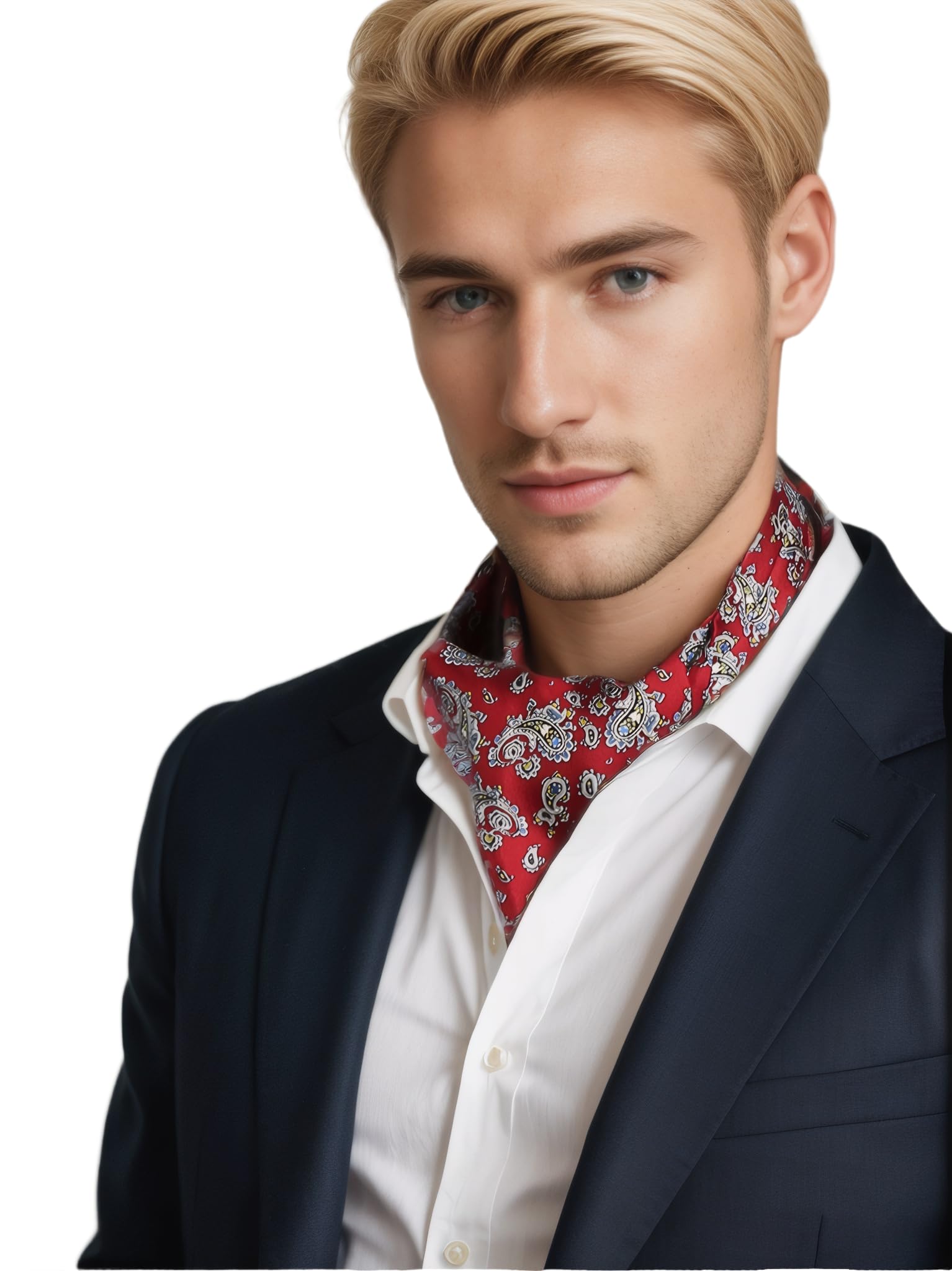 Prettystern Herren Krawattenschal Halstuch Schalkrawatte Tie 100% Seide 2-lagig zum Binden ascot Seidenschal Paisley 6. Rot Paisley