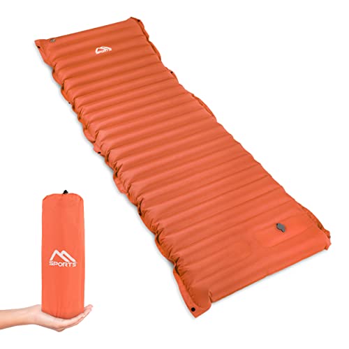 Camping Isomatte Premium, Schlafmatte Ultraleichte Isomatte für Outdoor mit Fußpresse Pumpe Feuchtigkeitsbeständig für Wandern Backpacking Camping Strand (Orange)