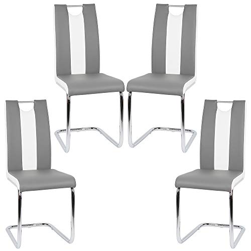 Flyelf Freischwinger Stuhl Vegas 4er Set Esszimmerstühle für Küche/Esszimmer/Büro (Grau - Weiß, 4)