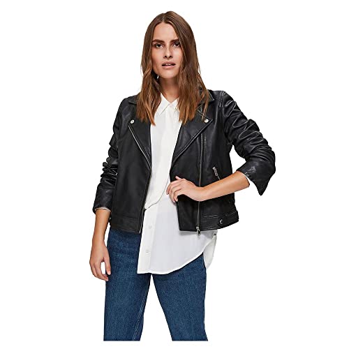 Selected Femme NOS Damen Slfkatie Leather Jacket B Noos Jacke, Schwarz (Black Black), (Herstellergröße: 36)