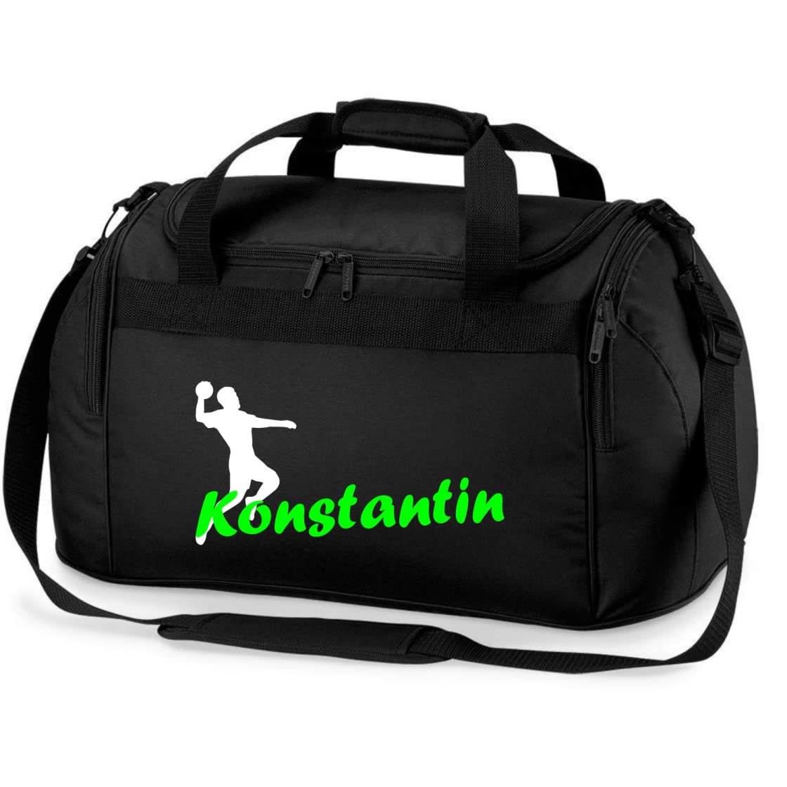 Sporttasche mit Namen Bedruckt für Kinder | Personalisierbar mit Motiv Handball | Reisetasche Duffle Bag für Mädchen und Jungen | Handballspieler Sport (schwarz)