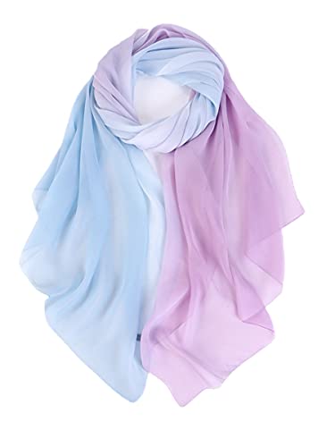 prettystern 180cm Chiffon Seiden-schal mit Farbverlauf Tie-Dye Batik 100% Seide Damen-Schal 2 blau/lila
