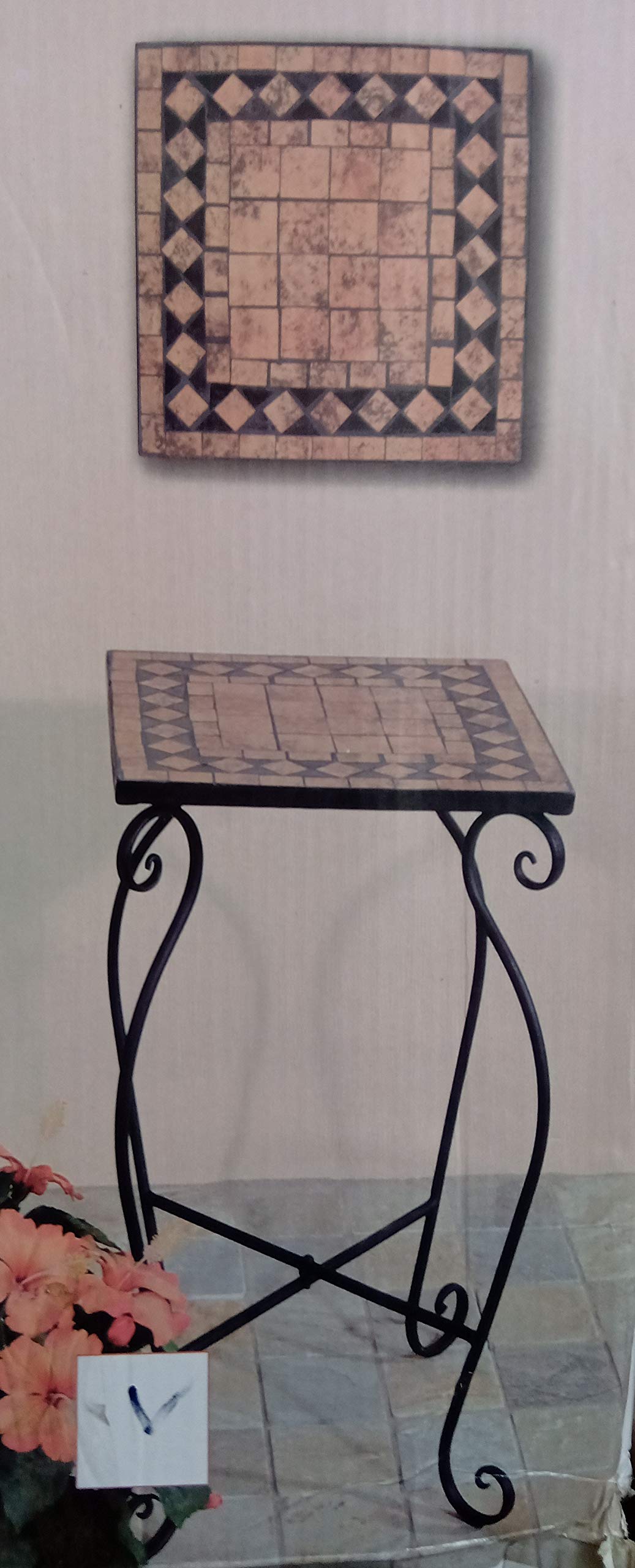 TLW direkt Marokkanischer Mosaik-Tisch terrakotta Tischplatte aus Steinzeug mit geschwungenem Metallgestell ca. 35x35x60cm