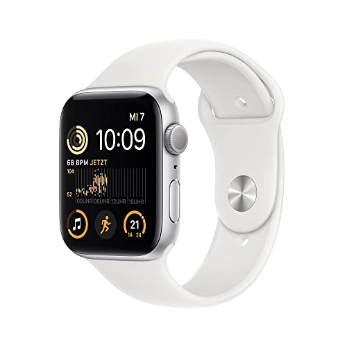 Apple Watch SE (2. Generation) (GPS, 44mm) - Aluminiumgehäuse Silber mit Sportarmband Weiß - Regular (Generalüberholt)