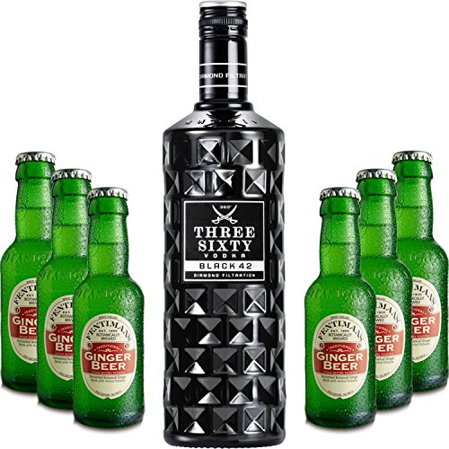 Three Sixty Moscow Mule Set - Three Sixty Black 42 Vodka 0,7l 700ml (42% Vol) + 6x Fentimans Ginger Beer 200ml -[Enthält Sulfite] - Inkl. Pfand MEHRWEG