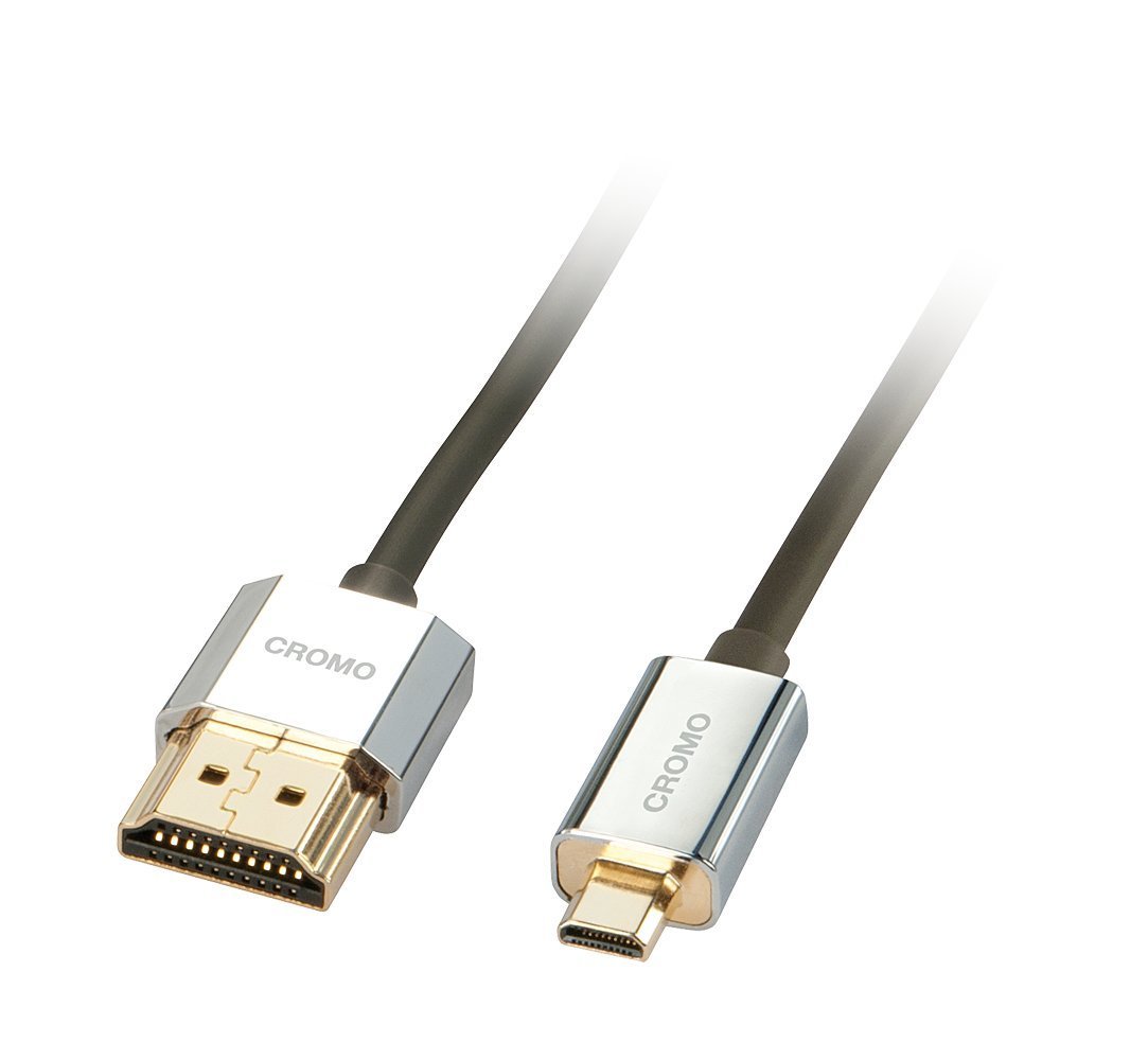 LINDY 41678 - HDMI-Kabel auf Typ Mini-HDMI A/D 2 Meter CROMO Slimline High Speed, 4K@60Hz HDMI 2.0 18G 3D 1080p HDCP 2.2 ARC CEC, ATC-getestet, Kompatibel mit Fernseher, Monitor, Tablette, Kamera