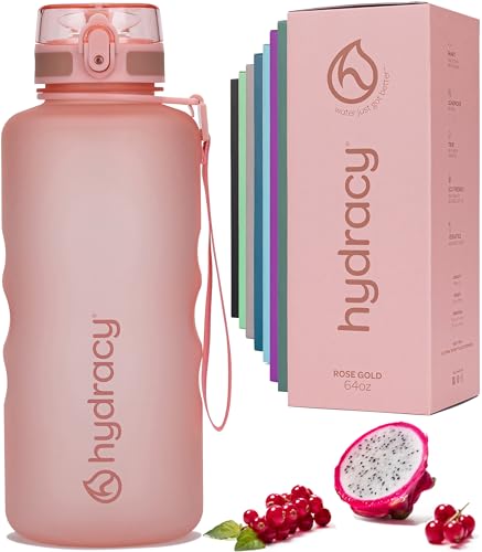 Hydracy Trinkflasche mit Infuser und Zeitmarkierung - 2Liter BPA-Frei Auslaufsicher Sportflasche - Kondenswasserfrei Wasserflasche - Ideal für Sport und Outdooraktivität - Rosa Gold