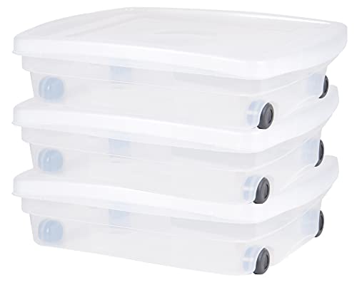 Ondis24 Unterbettbox mit Rollen und Deckel Aufbewahrungskiste aus Kunsttoff stapelbar transparent 40 Liter 68 x 48 x 17,5 (H) cm 100% recyclebar (3)