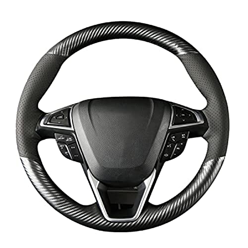 KEAGGJF Carbon Black Leather Handsew Car Lenkradbezug, für Ford Mondeo 2014–2020 Edge Galaxy S-Max 2015 2016 2017 2018–2020, Schwarze Linie