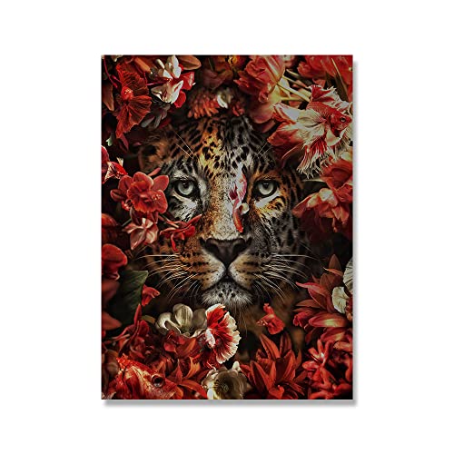 Tier in Blumen Leinwand Malerei Tier Wandkunst Löwen Poster Tiger OrangUtan Frosch Bild Moderne Klassische Malerei (Color : D, Size : 50x70cm No Frame)