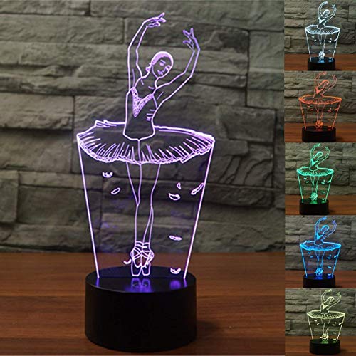 3D Lampe LED Nachtlicht,SUAVER 3D Optical Illusion Lampe Touch Tischlampe 7 Farbwechsel Dekoration Lampe USB Powered Stimmungslicht Skulptur Licht Geburtstags Weihnachts Geschenk (Ballett Mädchen)