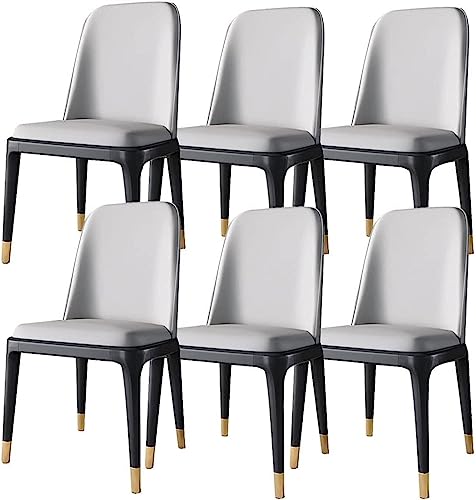 NoSper Stuhl Esszimmerstühle 6er Set PU-Leder Küchenstühle Kohlenstoffstahl Metallbeine Wohnzimmer Beistellstuhl (Farbe: Hellgrau, Größe: Schwarz Goldfüße)