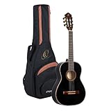 Ortega Guitars R221BK-3/4 Konzertgitarre in 3/4 Größe schwarz im hochglänzenden Finish weißes Perlmut Deckenbinding mit hochwertigem Gigbag