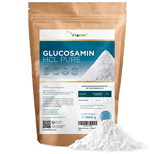 Glucosamin HCL Pure - 1000 g (1 kg) reines Pulver ohne Zusätze - Aus pflanzlicher Fermentation - Laborgeprüft - Vegan - Hochdosiert - Premium Qualität